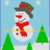 C2C snowman crochet blanket pattern graph result showing snowman with red scarf gray hat and Christmas trees on blue background