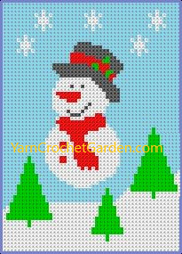 C2C Snowman Crochet Pattern Winter Christmas Afghan Graph Boy Girl Baby Blanket