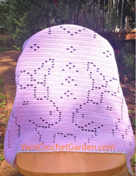 Filet crochet unicorn blanket chart and graph – printable PDF pattern page with visual row-by-row guide