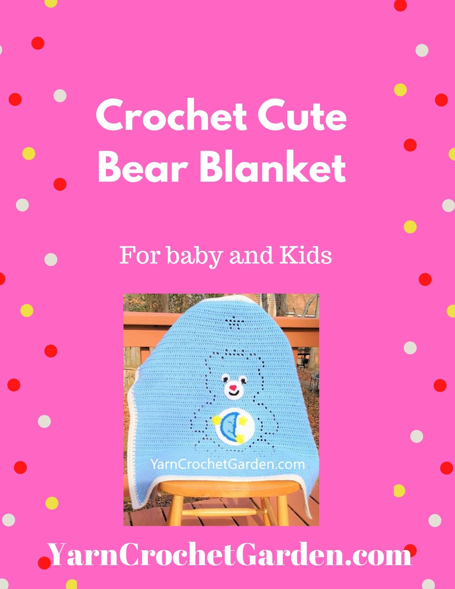 Teddy bear and stars crochet blanket pattern PDF cover — instant digital download filet crochet pattern for baby to adults