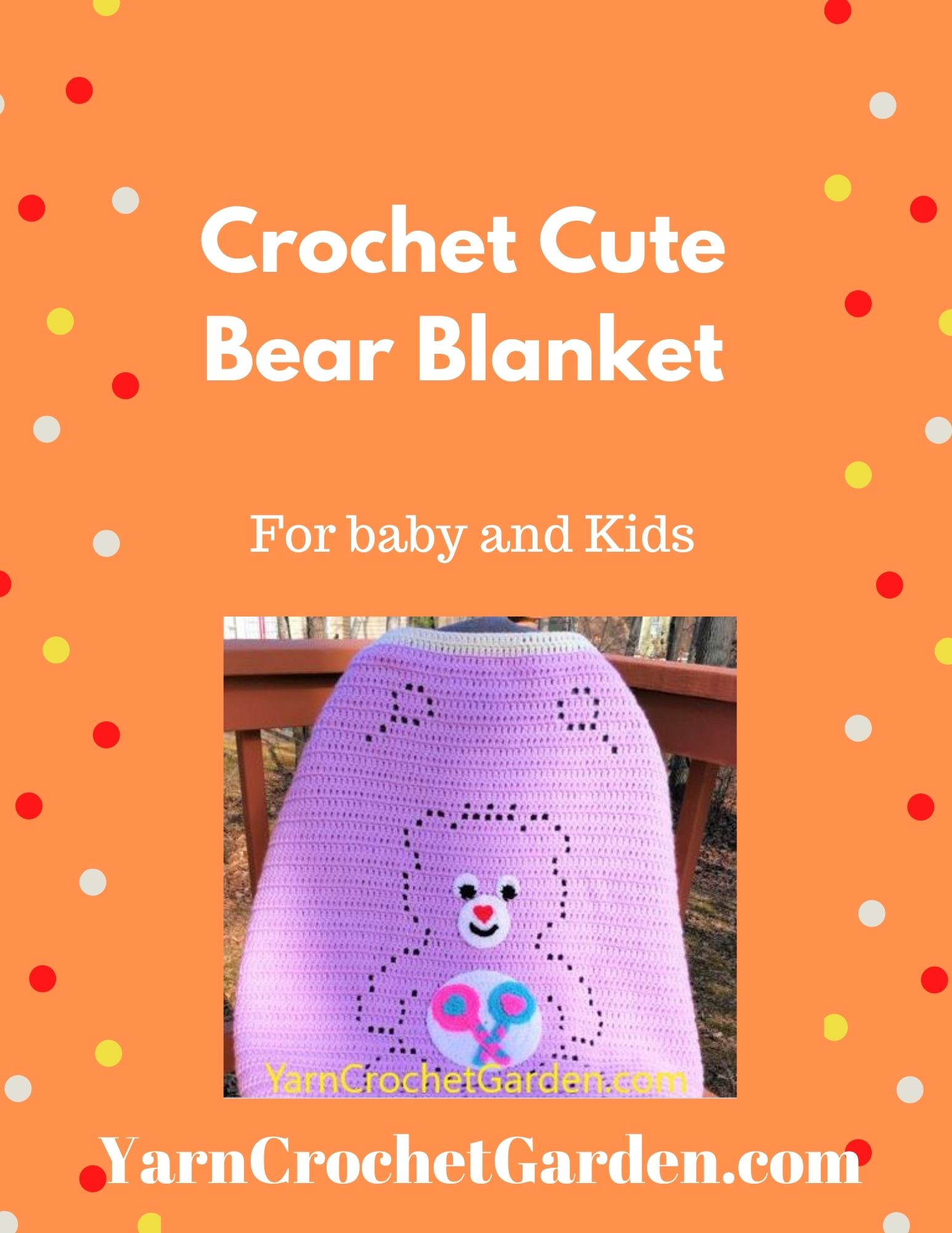 PDF cover page of cute bear filet crochet blanket pattern showing pattern title, finished blanket photo and contents overview — instant digital download