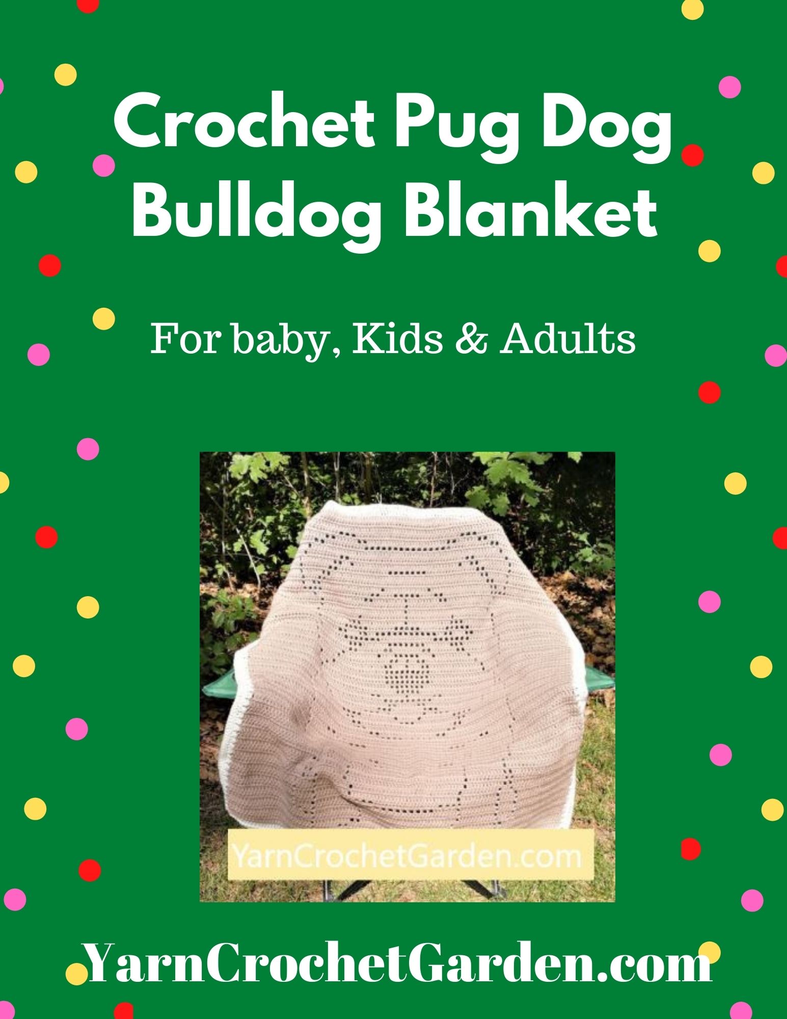 Bulldog pug filet crochet blanket pattern cover – PDF download baby to adult