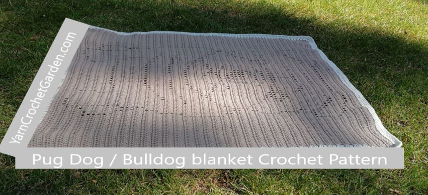Close-up stitch detail of bulldog pug filet crochet blanket pattern