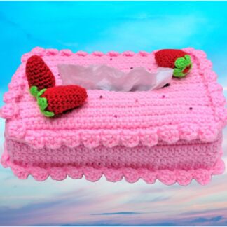 crochet Pink Strawberry Birthday Cake Tissue Box Cover holder