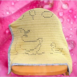 Finished crochet duckling baby blanket featuring ducklings swimming in a pond, handmade gift idea for baby showers.