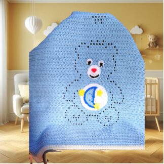 Teddy bear and stars filet crochet blanket pattern — easy beginner design fits baby to adults, two color options included