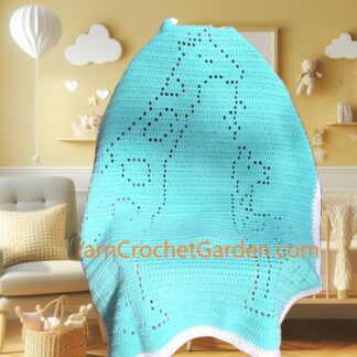 Handmade crochet giraffe baby blanket featuring a safari theme for a jungle nursery