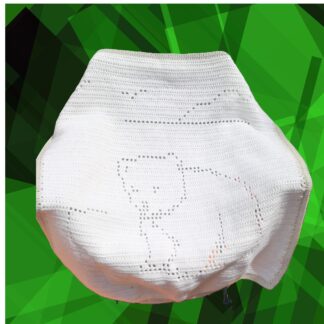 Polar bear filet crochet baby blanket pattern – finished blanket showing polar bear on iceberg scene