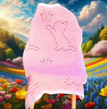 Easy beginner crochet blanket pattern featuring a cat themed crochet blanket with butterfly crochet motifs.