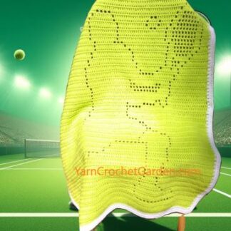 Completed Tennis Player crochet blanket pattern with a sport-themed design, featuring a tennis player in action, crafted in soft yarn for babies, kids, and adults.