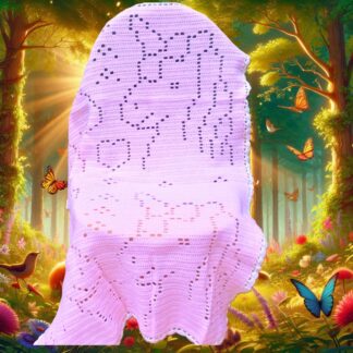 Crochet unicorn blanket pattern with four unicorn head motifs – easy filet crochet baby shower gift and nursery decor 