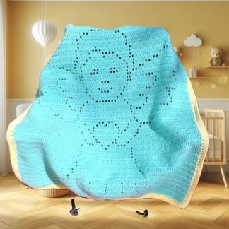 Crochet baby blanket pattern with angel and heart, easy for beginners, gender neutral nursery blanket, digital download.