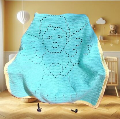 Crochet baby blanket pattern with angel and heart, easy for beginners, gender neutral nursery blanket, digital download.