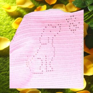 A cozy crochet baby blanket with a dog and bird design, featuring a playful pattern in soft colors, displayed flat on a neutral background.
