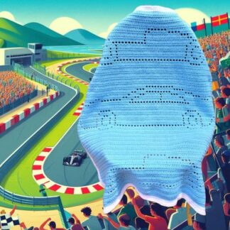 Cozy race car crochet blanket with three race cars, perfect for beginners and car enthusiasts
