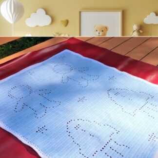 A beautifully crafted filet crochet blanket with a space theme, featuring stars, rockets, and astronauts, perfect for beginners.