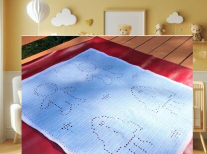 A beautifully crafted filet crochet blanket with a space theme, featuring stars, rockets, and astronauts, perfect for beginners.