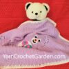 Colorful filet crochet bear blanket with lollipop color accent sections — beginner crochet baby blanket pattern option B