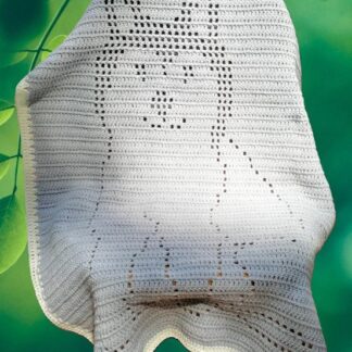 Beginner-friendly Husky puppy blanket crochet pattern featuring a sitting dog motif, perfect for nurseries and kids
