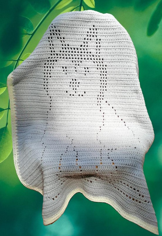 Beginner-friendly Husky puppy blanket crochet pattern featuring a sitting dog motif, perfect for nurseries and kids