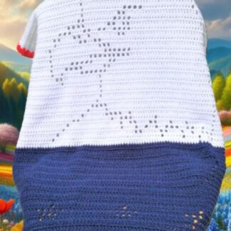 Red, white, and blue filet crochet eagle blanket with star motifs, a beginner-friendly handmade patriotic throw pattern for all ages.