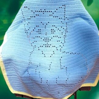 Beginner-friendly Yorkshire Terrier filet crochet baby blanket pattern with a customizable bow